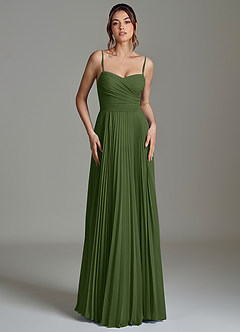 Azazie Catie Robes de demoiselle d'honneur Robe Trapèze en Mousseline de soie Décolleté en cœur Olive image4