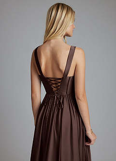 Azazie Delmie Suknie dla druhen Linia A Gorset Satyna elastyczna Do ziemi Sukienka image3