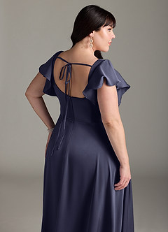 Azazie Bondi Robes de demoiselle d'honneur Robe Trapèze en Satin extensible Nœud Bleu Orageux image12