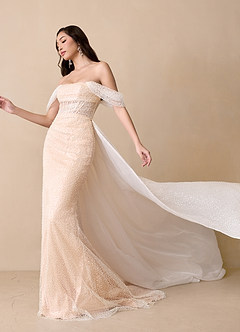 Azazie Eos Wedding Dresses Diamond White English Rose Mermaid Off the Shoulder Beading Dress image1