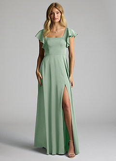Azazie Bondi Bridesmaid Dresses Agave A-Line Bow Stretch Satin Dress image5