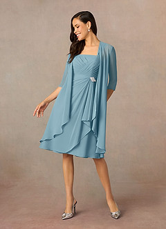 Azazie Olivia Mother of the Bride Dresses Moody Blue A-Line Square Neckline Pleated Chiffon Dress image1