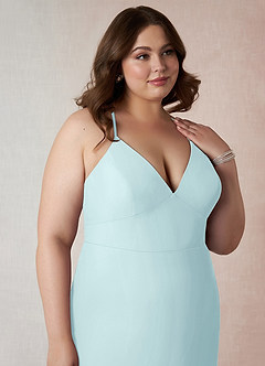 Azazie Becca Bridesmaid Dresses Sea Glass Sheath V-Neck Chiffon Dress image12
