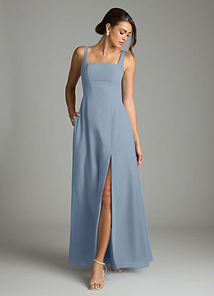 Azazie Debra Bridesmaid Dresses Dusty Blue A-Line with Pockets Chiffon Convertible Dress image4