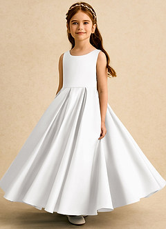 Azazie Pepper Flower Girl Dresses White A-Line Pleated Matte Satin Dress image5