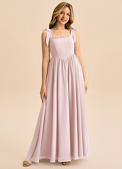 Azazie Delia Junior Robe Trapèze en Mousseline de soie Arc Rose Pâle image1