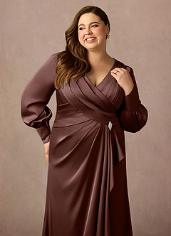 Azazie Petrina Mother of the Bride Dresses Espresso Mermaid Pleated Stretch Satin Dress image11