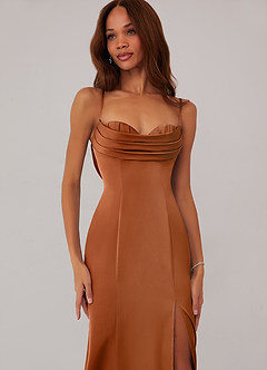 Barbie ♥ Azazie Bridesmaid Dresses Copper Mermaid Corset Stretch Satin Dress image5