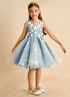 Azazie Junebug vestidos de niña de las flores Vestido de Marfil Azul Malhumorado de Tul de Princesa con Encaje image6