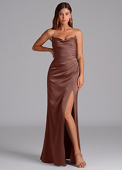 Azazie Claudelle Bridesmaid Dresses Espresso Mermaid Strapless Stretch Satin Dress image5