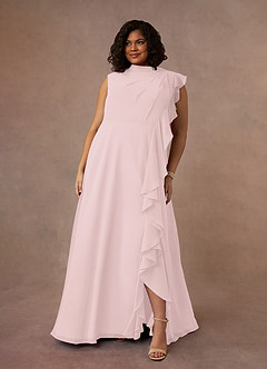 Azazie Narine Abiti per la Madre della Sposa Abito A-Line in Chiffon con Scollo Alto a Pieghe Rosa Rossore image10