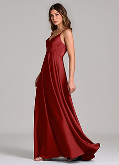 Azazie Amani Brautjungfernkleider A-Linie Plissee Stretch-Satin Kleid Granatapfelrot image3