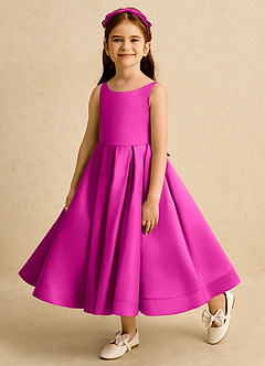 Azazie Babs Blumenmädchenkleider Ballkleid Plissee Matte Satin Kleid Fuchsia image8