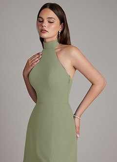 Azazie Myra Bridesmaid Dresses Pistachio A-Line High Neck Chiffon Dress image3