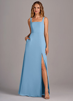 Azazie Debra Bridesmaid Dresses Steel Blue A-Line with Pockets Chiffon Convertible Dress image5