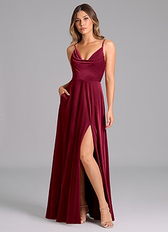 Azazie Sarella Bridesmaid Dresses Burgundy A-Line Pleated Velvet Dress image1