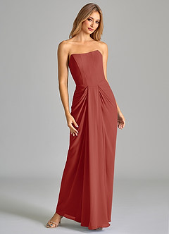 Azazie Anaïs Bridesmaid Dresses Terracotta Sheath Strapless Chiffon Dress image4