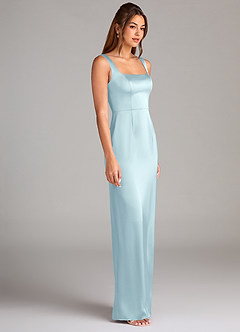 Azazie Flori Bridesmaid Dresses Cloud Blue Sheath Side Slit Stretch Satin Dress image3
