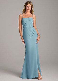 Azazie Chantel Final Sale Moody Blue Sheath Strapless Chiffon Convertible Dress image4