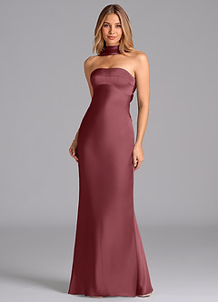 Azazie Lusinda Bridesmaid Dresses Desert Rose Mermaid Strapless Stretch Satin Dress image4
