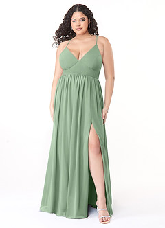 Azazie Aaida Bridesmaid Dresses Matcha A-Line Corset Chiffon Dress image7