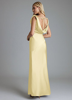 Azazie Adelyn Final Sale Lemon Sorbet Mermaid Pleated Stretch Satin Dress image3