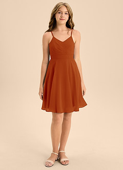 Azazie Avelina Junior Paprika A-Line Pleated Chiffon Dress image4