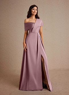 Azazie Milton Mother of the Bride Dresses Dusty Rose A-Line Pleated Stretch Satin Dress image8