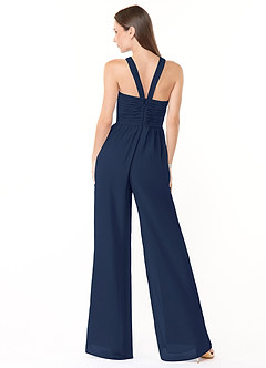 Azazie Berdie Bridesmaid Dresses Dark Navy Halter Chiffon Jumpsuit image2