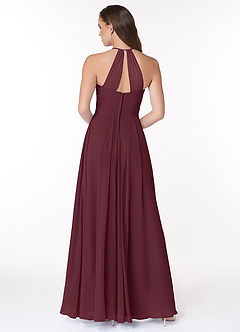 Azazie Ginger Bridesmaid Dresses Cabernet A-Line Halter Pleated Chiffon Dress image2