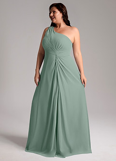 Azazie Brooke Bridesmaid Dresses Silver Sage A-Line One Shoulder Chiffon Dress image12