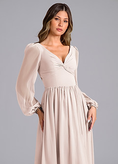 Azazie Zeya Bridesmaid Dresses Rose Petal A-Line Long Sleeve Chiffon Dress image5