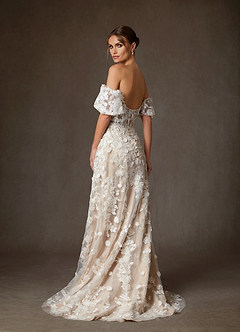 Azazie Vivienne Abiti da Sposa Abito A-Line in Pizzo con Scollo a Cuore Diamante Bianco Nudo image3