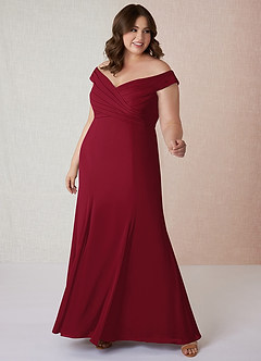 Azazie Lecia Bridesmaid Dresses Burgundy Empire Off-The-Shoulder Pleated Chiffon Convertible Dress image8