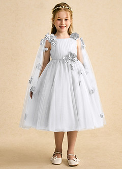 Azazie Staria Flower Girl Dresses White Ball-Gown Ruched Tulle Dress image6