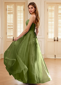 Pipery Green Corset Glitter-Tulle Ruffles Prom Dress image6