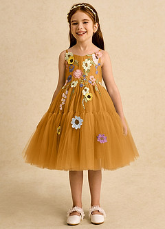 Azazie Osea Sukienki dla dziewczynek sypiących kwiaty Suknia balowa Pofałdowany Tiul Długość do kolan Sukienka image4