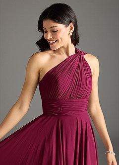 Azazie Charlize Bridesmaid Dresses Burgundy A-Line One Shoulder Chiffon Dress image12