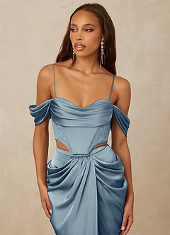 Christian Siriano Bridal for Azazie 1016 Bridesmaid Dresses Off Shoulder Stretch Satin and Chantilly Lace Two Piece image2