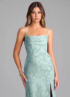 Azazie Saige Bridesmaid Dresses Mist A-Line Off the Shoulder Floral Burnout Convertible Dress image2