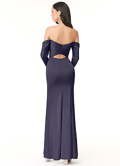 Azazie Hallie Bridesmaid Dresses Stormy Sheath Off-The-Shoulder Long Sleeve Stretch Satin Convertible Dress image4