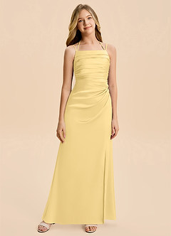 Azazie Nova Junior Butter A-Line Pleated Stretch Satin Dress image6