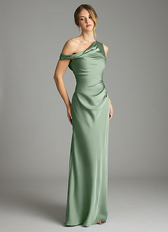 Azazie Emerson Bridesmaid Dresses Matcha Mermaid Off the Shoulder Stretch Satin Dress image5