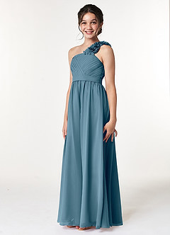 Azazie Flower Junior Bermuda A-Line Pleated Chiffon Dress image4