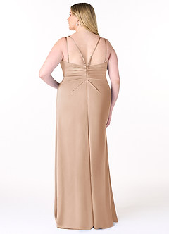 Azazie Aqua Bridesmaid Dresses English Rose A-Line V-Neck Pleated Stretch Satin Dress image16