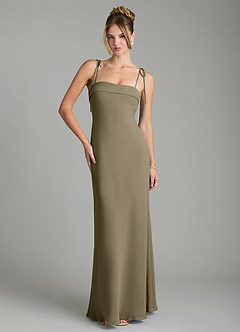 Azazie Ellia Brautjungfernkleider A-Linie Schleifen Chiffon Kleid Weidengrün image1