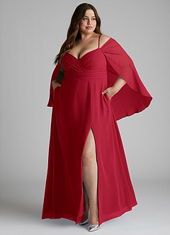 Azazie Cienna Jurken voor bruidsmeisjes Jurk van Chiffon met A-Lijn Off the Shoulder Scharlaken image9