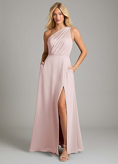 Azazie Phaedra Bridesmaid Dresses Blushing Pink A-Line One Shoulder Chiffon Dress image3