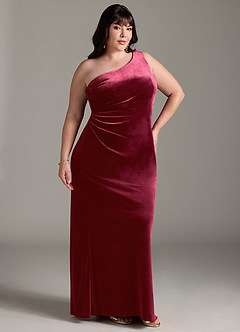 Azazie Argan Bridesmaid Dresses Burgundy Mermaid One Shoulder Pleated Velvet Dress image11
