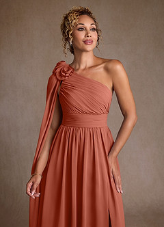 Azazie Lancaster Kleider für die Brautmutter A-Linie One-Shoulder Chiffon Kleid Lehm image6